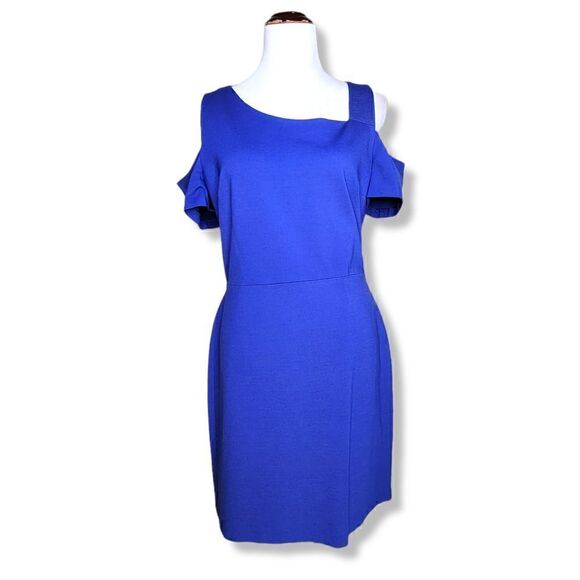1. State Cold Shoulder Lined Formal Mini Dress Blue Size 12 Large - Picture 2 of 14